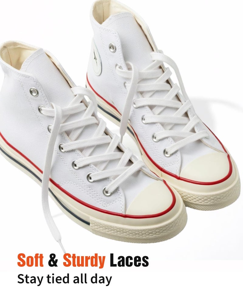 Handshop Wide Flat Athletic Shoelaces 5/16"(2 Pair) - Shoe Laces for Sneakers and Casual Shoes Replacements White 63 inch (160cm) - Image 3